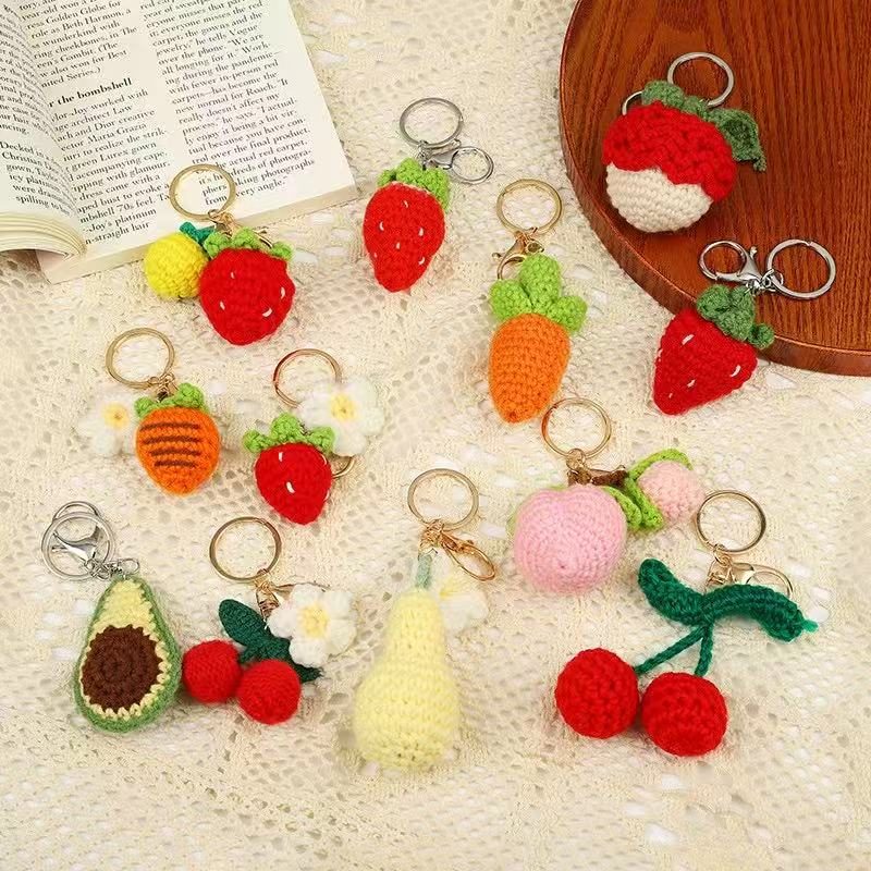Handmade crochet fruit keychains